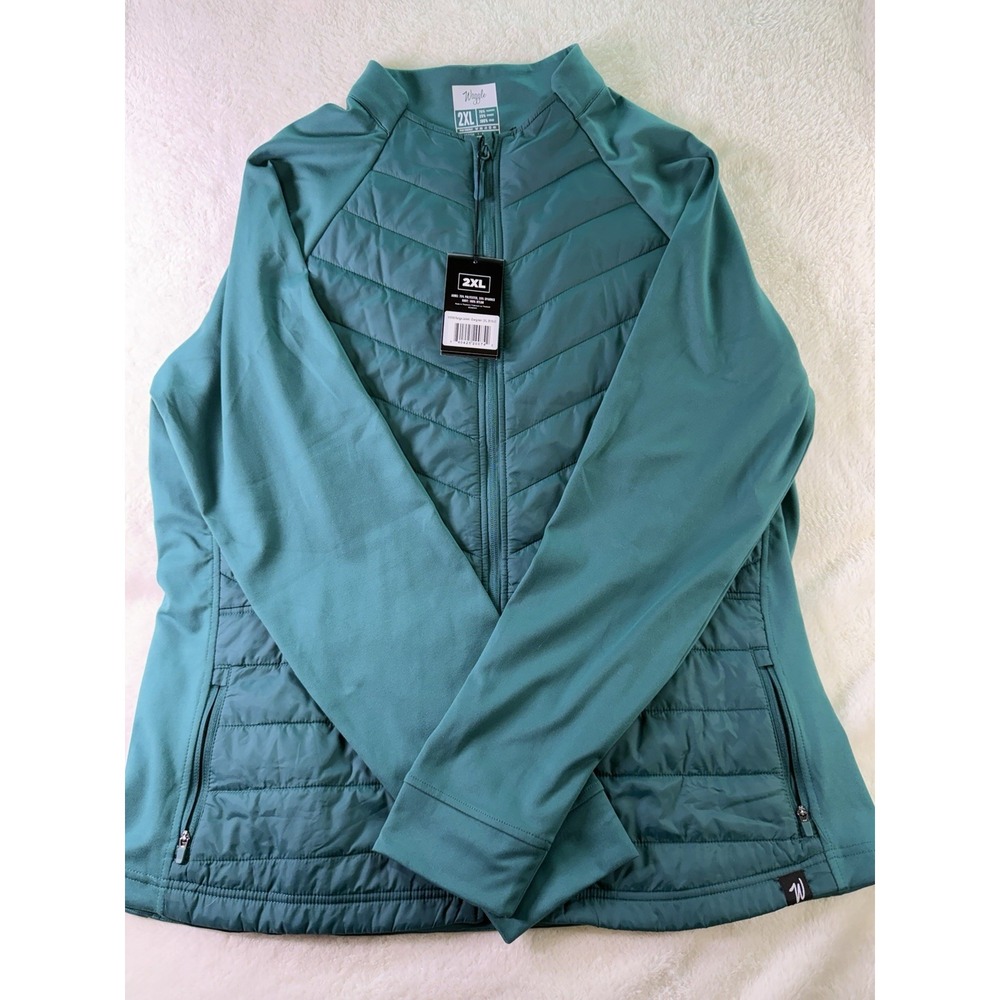 Waggle Range Jacket Women's 2XL Plus Green Quilted Nylon Full Zip Pockets Golf